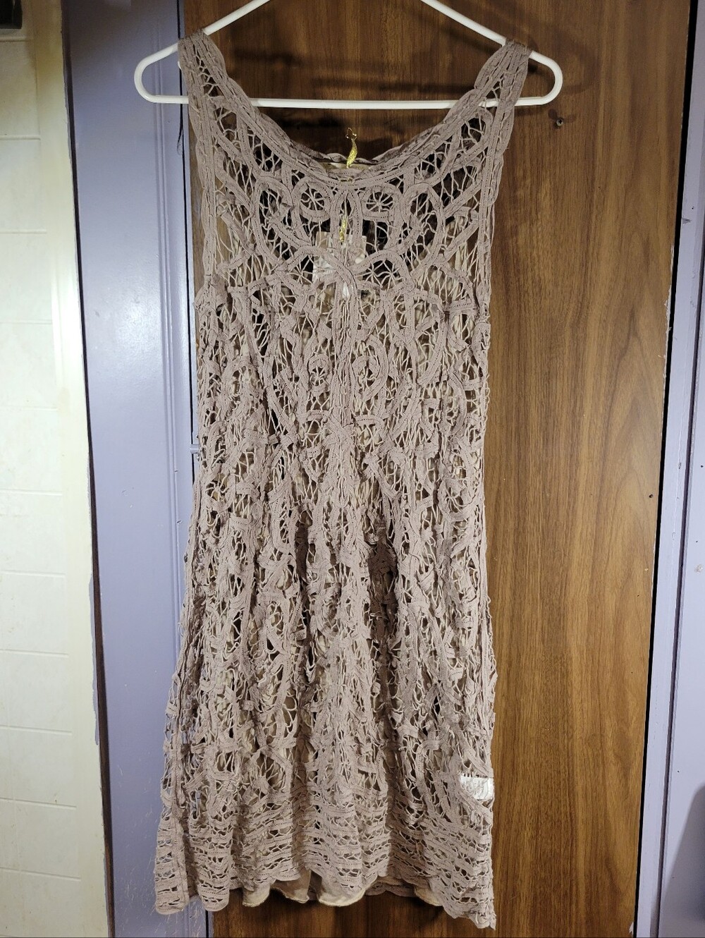 Vasna Desire Taupe Crochet swim Cover-Up Dress Extra large